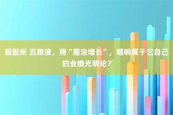 股配所 五粮液，用“魔法增长”，唱响属于它自己的业绩光明论？